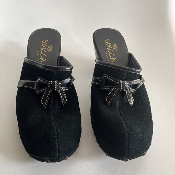 Y2K VTG ? Sbicca of California Black Suede Bow Clogs Women’s 6.5 M - Picture 8 of 14
